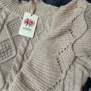 Entro Beige Cable Knit Turtleneck Sweater
